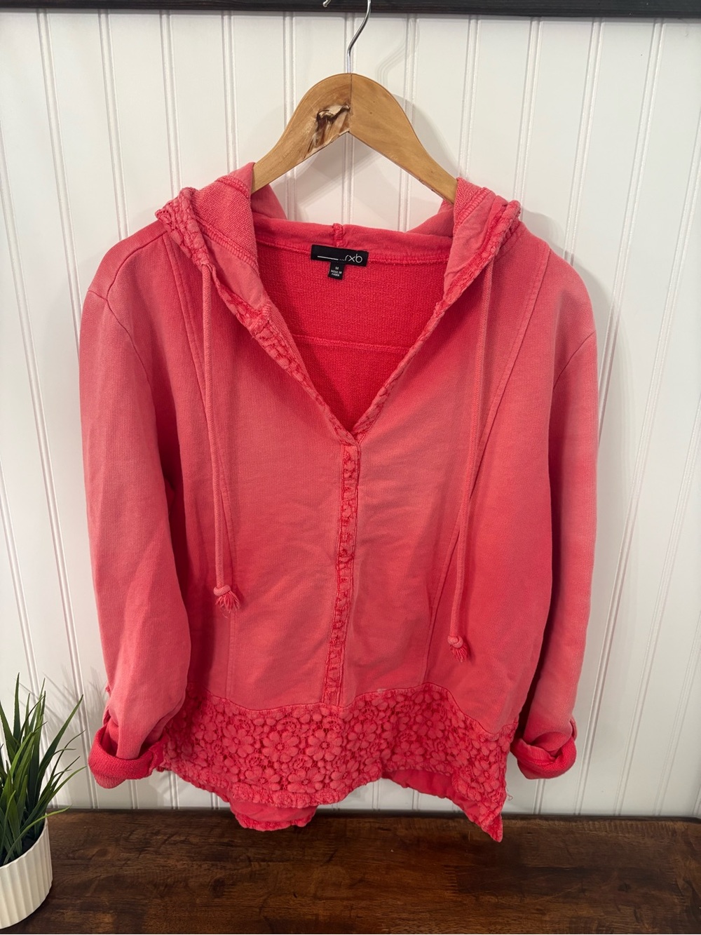 Soft Coral Pink Hooded Pullover Top - Brand